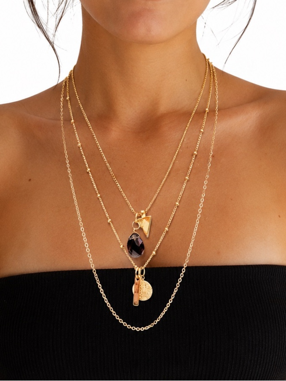 NEW -  3 in 1 Gold Layered Gold Statement Necklace with Dainty Charms